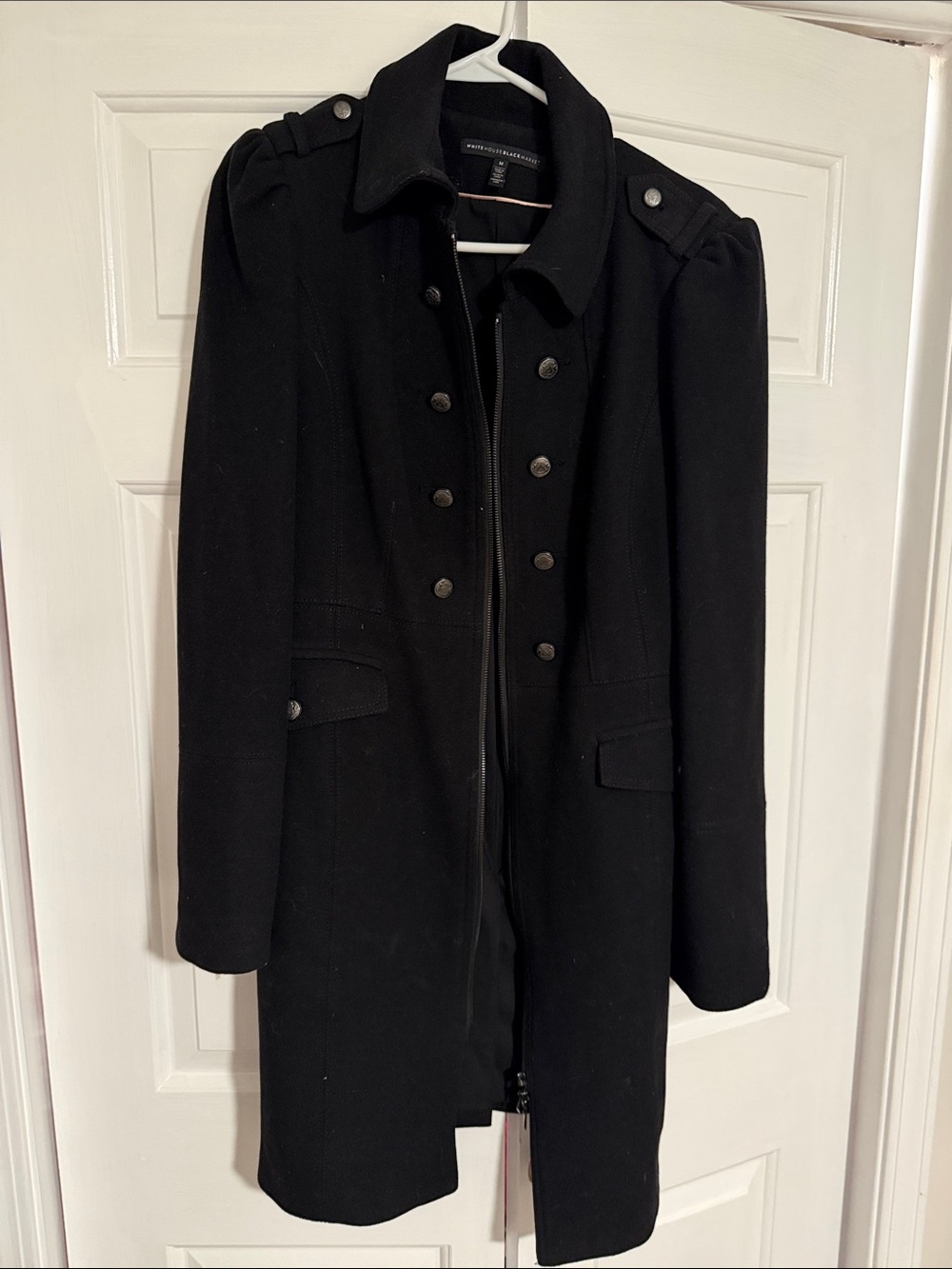 White House Black Market Black Military-Style Wool Coat